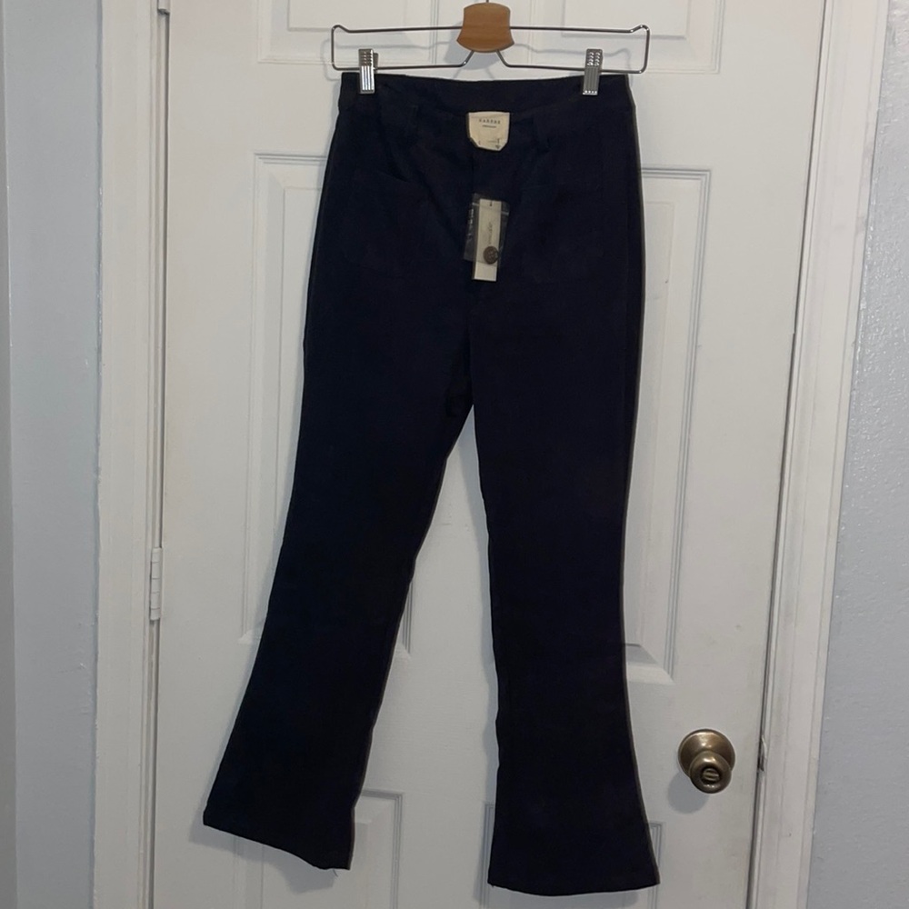NWT Francesca’s Harper black corduroy high waisted flare leg pants size small